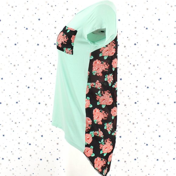 Floral Print Back Top Tee Mint Black - Picture 4 of 7